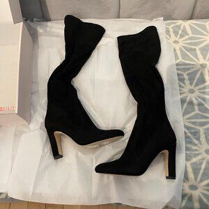 Ivanka Trump Knee-High Black Boots with Gold Decorative Zippers, Size 6 NWT